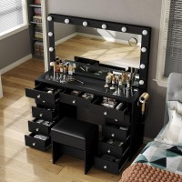 Fusou Vanity Desk With Power Outlet Makeup Vanity With Mirror And 12 Led Lights 3 Lighting Modes 11 Drawers Vanity Table With