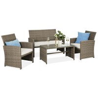 Best Choice Products 4Piece Outdoor Wicker Patio Conversation Furniture Set For Backyard Wcoffee Table Seat Cushions Taupe