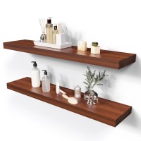 Habudda Floating Shelves Bathroom Wall Shelf For Rustic Home Decor Natural Wood Invisible Bracket 355 Inches 2 Pack