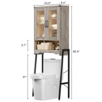 Over The Toilet Storage Cabinet With Tempered Glass Doors Adjustable Shelf Bathroom Organizer With Metal Stand Space Saver Ov