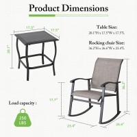 Shintenchi 3 Piece Rocking Bistro Set Outdoor Furniture With Rocker Chairs And Glass Coffee Table Set Of 3 Balcony Porch Furn