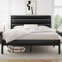 Foredawn Queen Bed Frame With Pu Leather Upholstered Headboard And Footboard Metal Platform No Box Spring Needed Noise Free