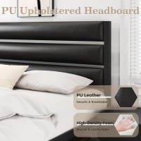 Foredawn Queen Bed Frame With Pu Leather Upholstered Headboard And Footboard Metal Platform No Box Spring Needed Noise Free