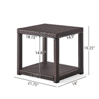 Wicker Rattan Side Table Patio Wicker Table  Outdoor Square Rattan Coffee Table End Table With Tempered Glass Top And Storage For Patio Porch Lawn (L-Brown)