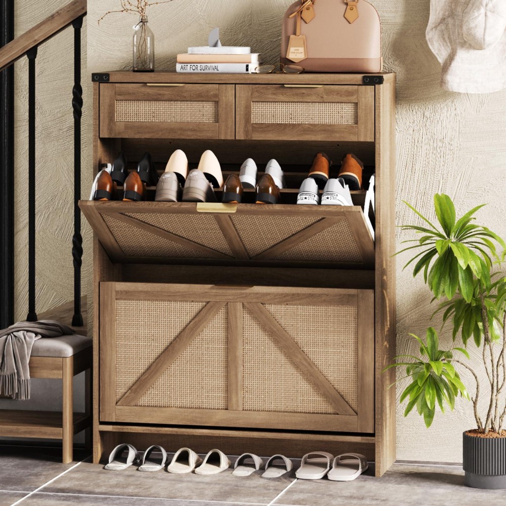 Shoe Storage Cabinet With 2 Flip Drawers 2 Drawers Shoe Cabinet Storage With Legs For Entryway Freestanding Shoes Organizer Ca