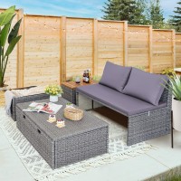 Devoko Patio Day Bed With 2 Side Tables Outdoor Daybed Set Multifunctionalrattan Lounge Bed For Backyard Porch Poolside Lawn Beach (Gray)