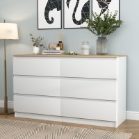 Vibe Dine White Dresser For Bedroom Modern 6 Drawer Double Dresser Wide Chest Of Drawers Free Handles For Closet Living Roo