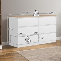 Vibe Dine White Dresser For Bedroom Modern 6 Drawer Double Dresser Wide Chest Of Drawers Free Handles For Closet Living Roo