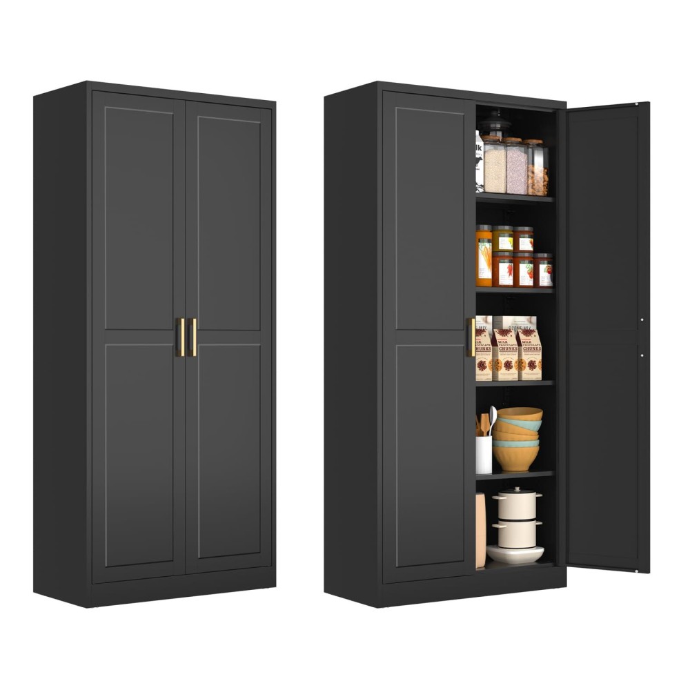 Pantry Cabinet 71 Inch Tall Kitchen Storage Cabinet Metal Pantry Cabinet With Doors And Adjustable Shelves Black Food Cupboar