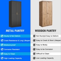 Pantry Cabinet 71 Inch Tall Kitchen Storage Cabinet Metal Pantry Cabinet With Doors And Adjustable Shelves Black Food Cupboar