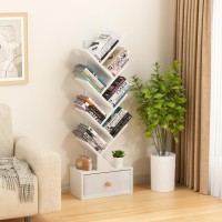 Sheepam 8 Tier Tree Bookshelf With Drawer Free Standing Wood Bookcase For Narrow Space Storage Organizer Bookshelves For Books