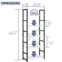 Numenn 5 Tier Bookshelf Tall Bookcase Shelf Storage Organizer Modern Book Shelf For Bedroom Living Room And Home Office Whit