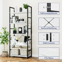 Numenn 5 Tier Bookshelf Tall Bookcase Shelf Storage Organizer Modern Book Shelf For Bedroom Living Room And Home Office Whit