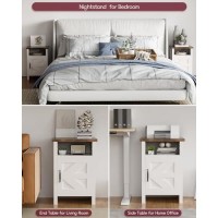 Yeshomy Farmhouse Modern Nightstand With Shelf And Barn Door Set Of 1 For Bedroom White