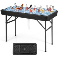 Giantex Folding Ice Table With Drain 4 Ft Portable Cooler Table With Removable Skirt No Assembly Fill And Chill Table For Foo