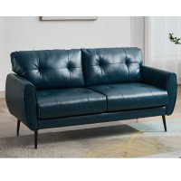 Sofa Couch 61 Small Loveseat Couches For Living Room Blue Leather Couch Mid Century Modern Tufted Mini Sofa Comfy Office 2 Sea