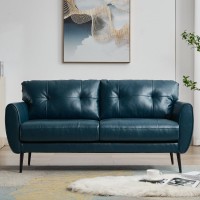 Sofa Couch 61 Small Loveseat Couches For Living Room Blue Leather Couch Mid Century Modern Tufted Mini Sofa Comfy Office 2 Sea