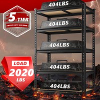 Reibii 2020Lbs Storage Shelves 5 Tier Garage Shelving Heavy Duty Adjustable Garage Shelves Utility Rack Shelf Shelving Units F