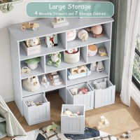 Finetones Toy Storage Organizer Large Toy Organizers And Storage With 4 Movable Drawers And 7 Storage Cubbies Toy Chest Shelf