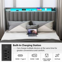 Queen Bed Frame With 2 Storage Drawers Platform Bed Frame Queen Size With Led Light Upholstered Headboard Charging Station S