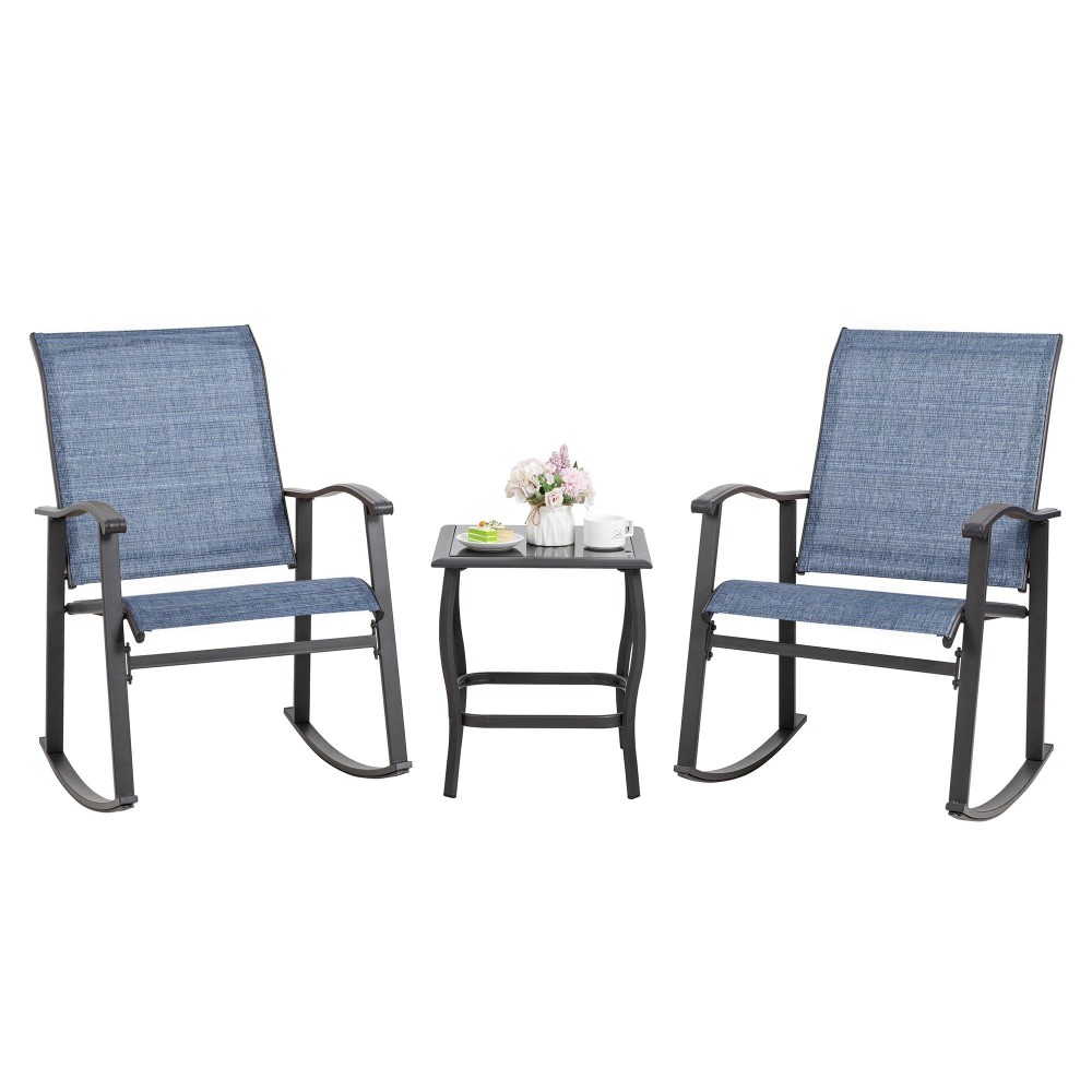 Shintenchi Rocking Chair Outdoor With Table 3 Piece Rocking Patio Bistro Set Outdoor Furniture Set With Metal Frame And Textil