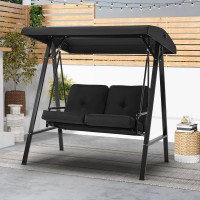 Aecojoy Outdoor Patio Swing Chair For Adults 2Seat Porch Swings With Adjustable Canopy Outside Swing Bench With Removable Cus