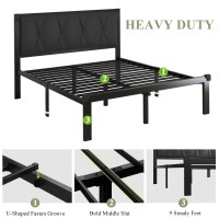 Feonase Queen Size Metal Bed Frame With Faux Leather Button Tufted Headboard Platform Bed Frame With Heavy Duty Metal Slats 12