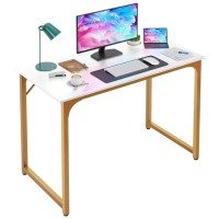 Paylesshere 39 Inch Home Office Gaming Desk Modren Simple Style Pc Wood And Metal Desk Workstation For Small Space White Gold