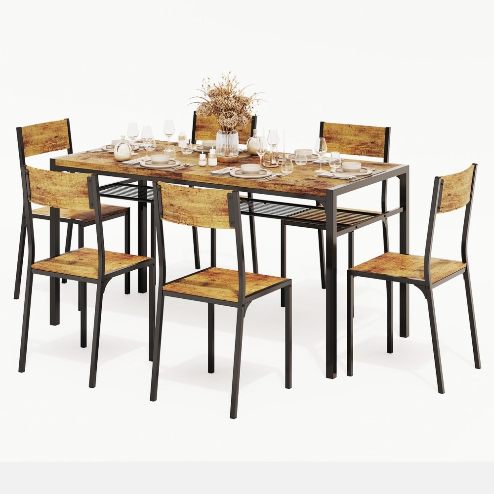 Gizoon Dining Table Set For 6 With Chairs 7Piece Kitchen Table Set For Small Space Apartment Kitchen Dining Room Spacesav