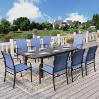 Heras House 9 Pieces Outdoor Table And Chairs Set 8 X Dining Blue Chair And Extendable Metal Dining Table Patio Dining Set Fo