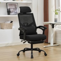 Qulomvs Ergonomic Office Chair With Footrest Home Office Desk Chair With Headrest And Backrest 90135 Adjustable Mesh Computer D