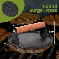 Whaleme Burger Press Blackstone 7 Round Heavyduty Cast Iron Smash Meat Steak With Wooden Handle For Blackstone Griddle Ide