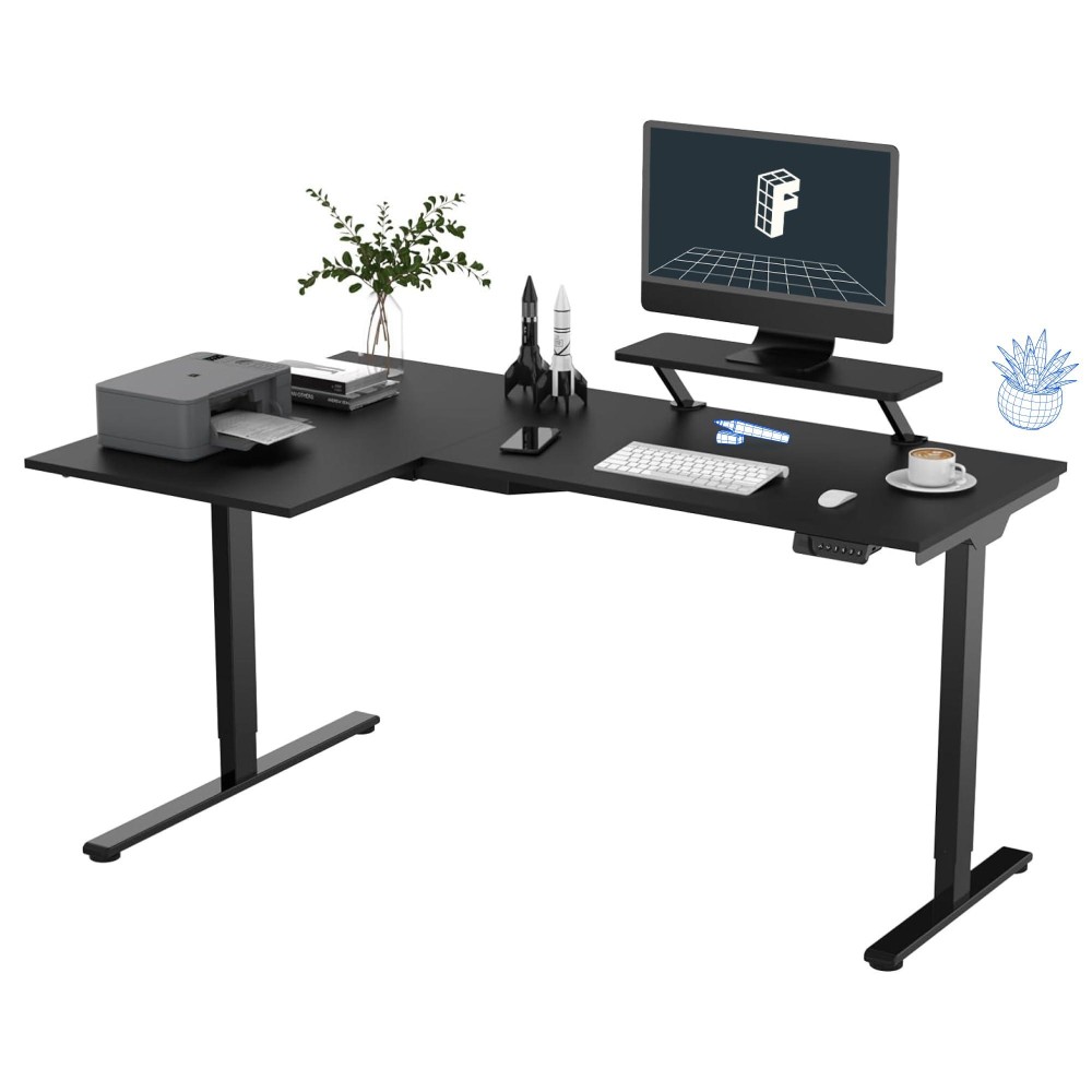 Flexispot L Shaped Standing Desk Electric Corner Gaming Table With Monitor Shelf Dual Motors Usb Charging Port Adjustable Com