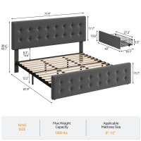 Idealhouse King Size Bed Frame With 4 Storage Drawers And Headboard Linen Upholstered Platform Bed Frame With Wooden Slats Supp