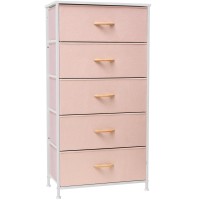 Crestlive Products Vertical Dresser Storage Tower Sturdy Steel Frame Wood Top Easy Pull Fabric Bins Wide Organizer Unit Fo