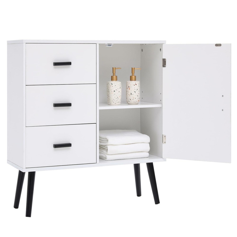 Storage Cabinet With 3 Drawers Accent Cabinet With Adjustable Shelf Entryway Cabinet For Living Room Entryway White