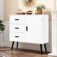 Storage Cabinet With 3 Drawers Accent Cabinet With Adjustable Shelf Entryway Cabinet For Living Room Entryway White