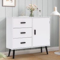 Storage Cabinet With 3 Drawers Accent Cabinet With Adjustable Shelf Entryway Cabinet For Living Room Entryway White