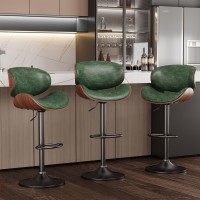 Yafiti Bar Stools Set Of 3 Bentwood Adjustable Height Swivel Bar Stools Pu Leather Upholstered Bar Chair With Back And Footres