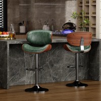 Yafiti Bar Stools Set Of 3 Bentwood Adjustable Height Swivel Bar Stools Pu Leather Upholstered Bar Chair With Back And Footres