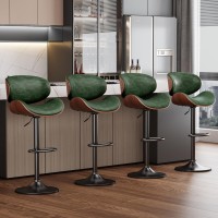 Yafiti Bar Stools Set Of 4 Bentwood Adjustable Height Swivel Bar Stools Pu Leather Upholstered Bar Chair With Back And Footres