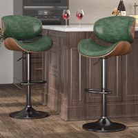 Yafiti Bar Stools Set Of 2 Bentwood Adjustable Height Swivel Bar Stools Pu Leather Upholstered Bar Chair With Back And Footres