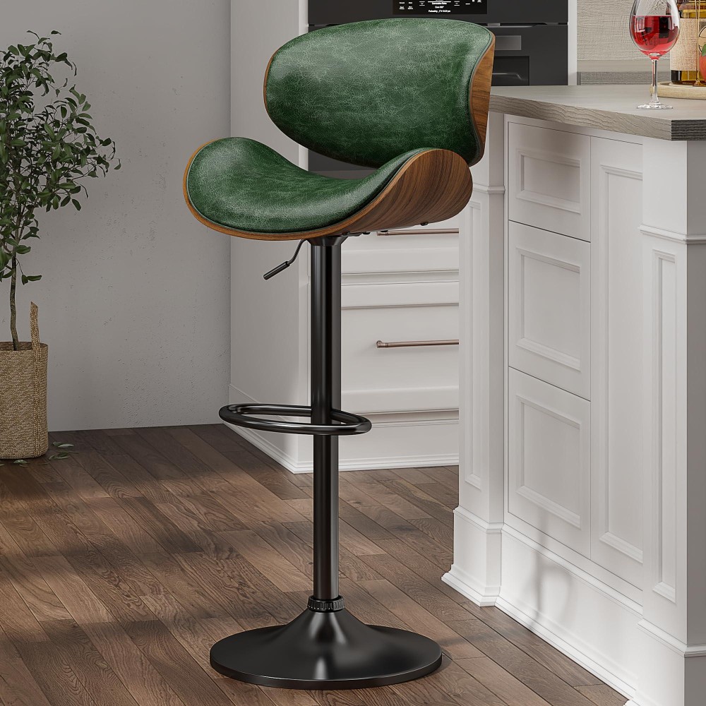 Yafiti Swivel Bar Stools For Kitchen Counter Adjustable Bentwood Barstools Modern Pu Leather Upholstered Bar Chair With Back A