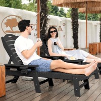 Lounge Chair Outdoor Oversized Chaise Lounge Chair With 5 Positions Hdpe Patio Lounge Chair With Wheels Cup Holder For Pool