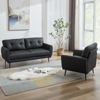 Tyboatle Sofa Couch 61 Small Loveseat Couches For Living Room Leather Couch Mid Century Modern Tufted Mini Sofa Comfy Office 2