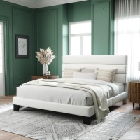 Allewie King Size Platform Bed Frame With Velvet Upholstered Headboard And Wooden Slats Support Fully Upholstered Mattress Foun