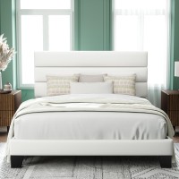 Allewie Queen Size Platform Bed Frame With Velvet Upholstered Headboard And Wooden Slats Support Fully Upholstered Mattress Fou