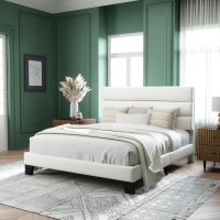 Allewie Queen Size Platform Bed Frame With Velvet Upholstered Headboard And Wooden Slats Support Fully Upholstered Mattress Fou