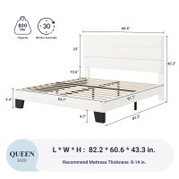 Allewie Queen Size Platform Bed Frame With Velvet Upholstered Headboard And Wooden Slats Support Fully Upholstered Mattress Fou