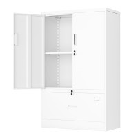 Greenvelly Metal Storage Cabinet With Drawer 51 White Lateral File Cabinet With Doors And Shelves Steel Metal Filing Locker